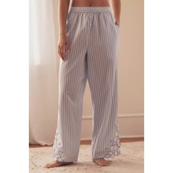 The Wren Boxer Pants by Anthropologie: Embellished Edition Striped Floral XL - Picture 3 of 4